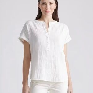 Quince cotton gauze roll sleeve top